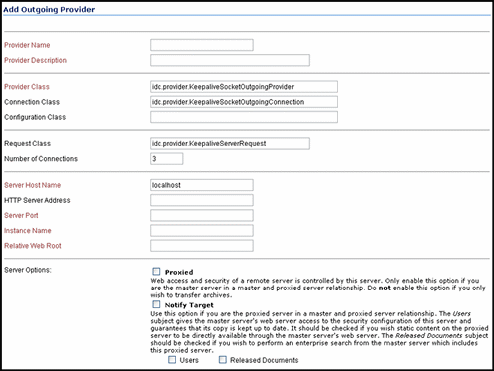 Add Outgoing Provider screen for keepalivesocket