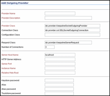 Add Outgoing Provider screen for keepalivesocket
