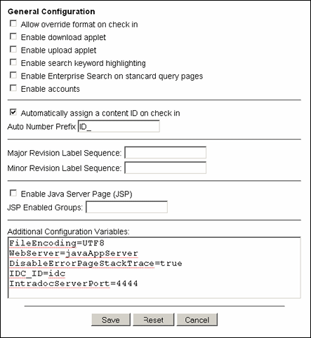 Admin Server General Configuration screen