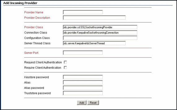 Add Incoming Provider screen for keepalivesocket