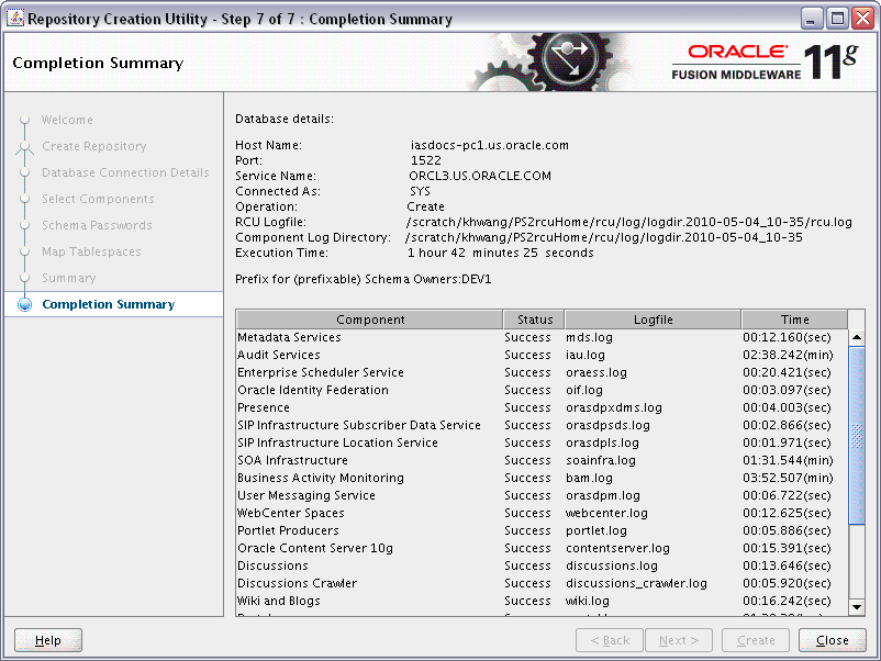 rcu repository creation complete screen