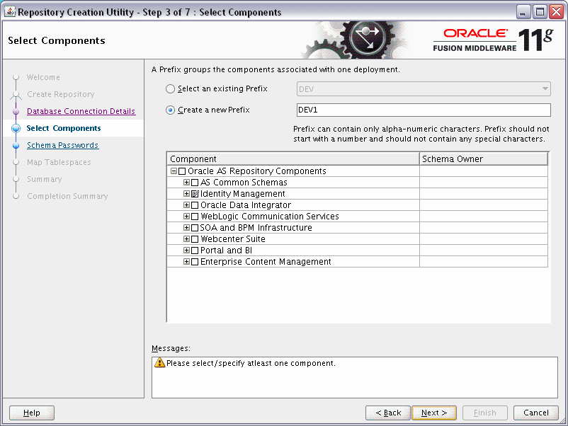 rcu select components screen