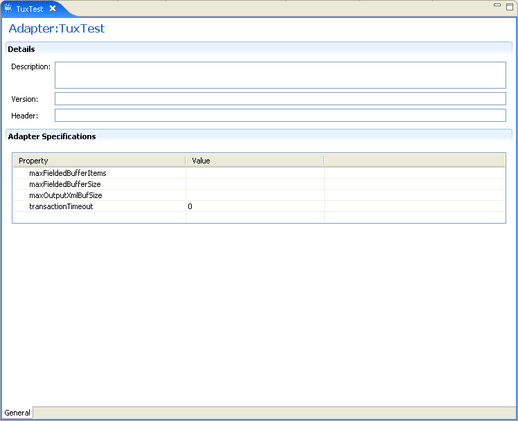 The adapter metadata general properties