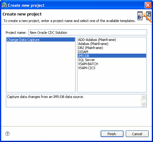 Create new project screen for CDC solutions.