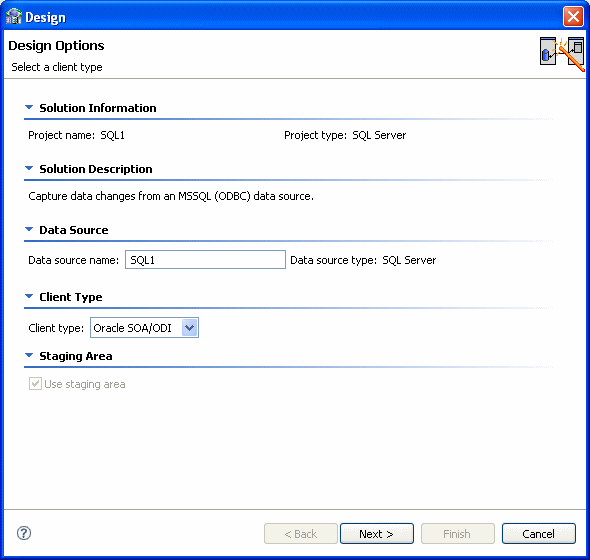 This image shows the Design Wizard Design Options.