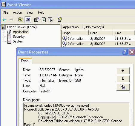 Verify MS SQL Server Version message from the Event Viewer