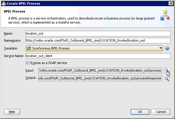 Create BPEL Process dialog box
