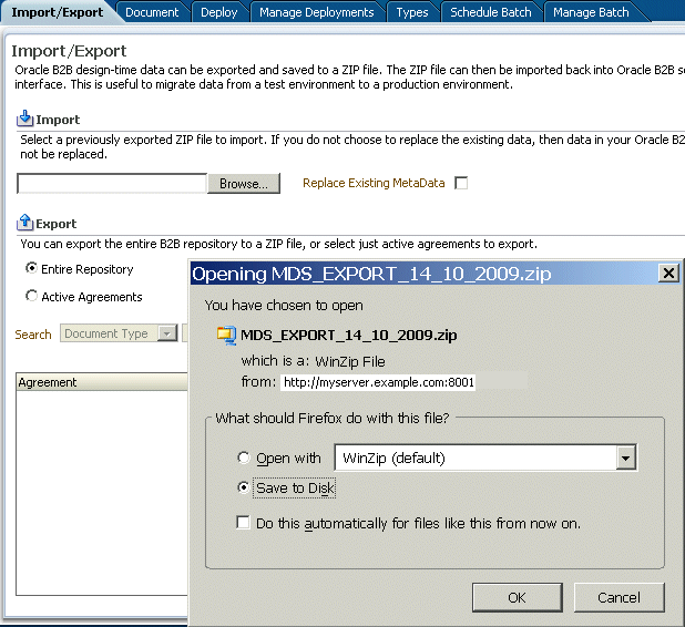 Export dialog