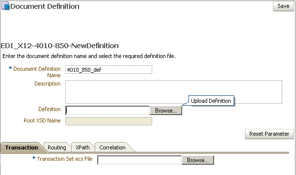 Document definition parameters