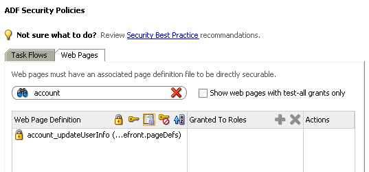 Hiding pages with grants in ADF policy editor