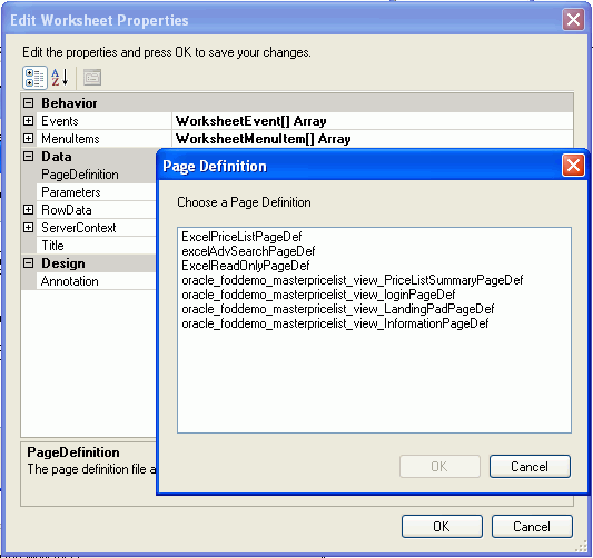 Page definition picker