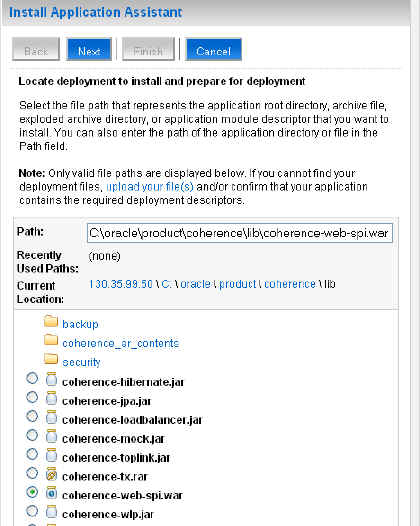 Selecting the coherence-web-spi.jar File for Deployment