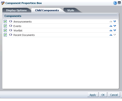 Child Components tab in Component Properties dialog