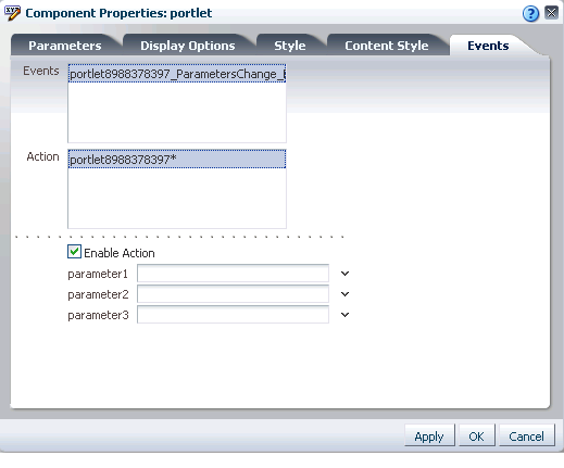 Events tab in the Component Properties dialog box