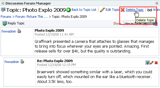 Delete Topic link