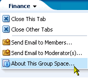 About This Group Space option on a group space actions menu
