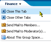 Group space actions menu