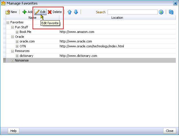 Edit button in Manage Favorites window
