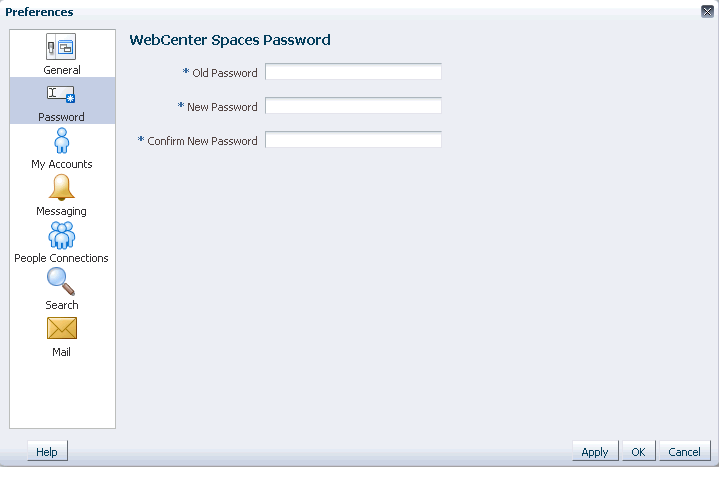 Preferences Password panel