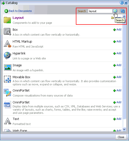 Search field and button on the Catalog