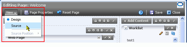 Source option on the View menu in Oracle Composer