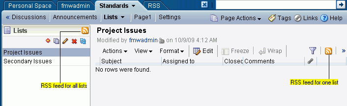 Selecting a list on the Lists page