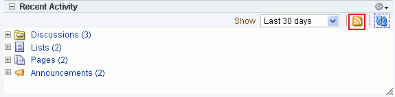 RSS icon on a Recent Activity task flow