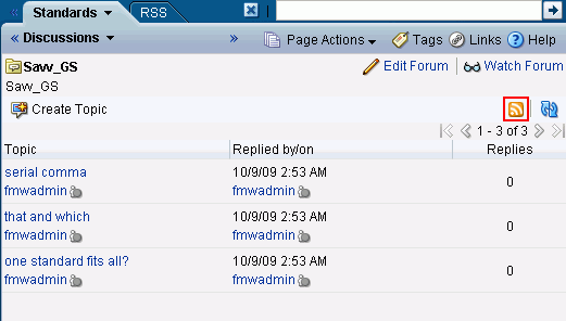 RSS icon on a Discussions page