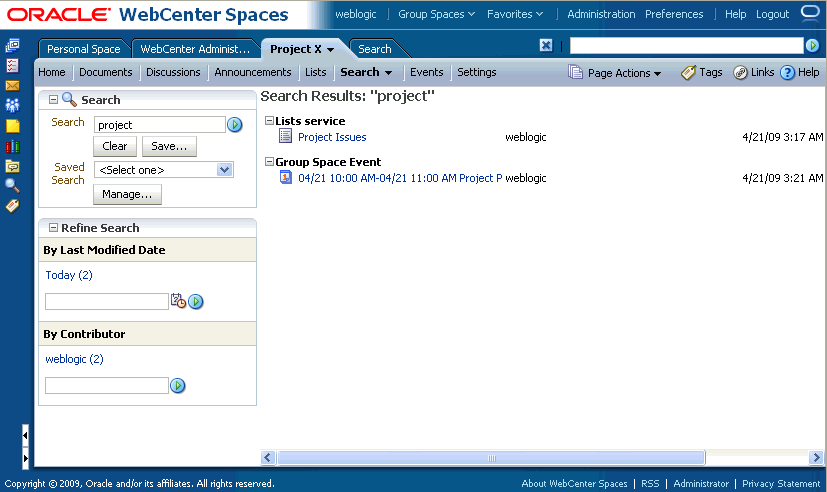 A Search page with results