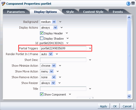 Display Options tab of the Component Properties dialog