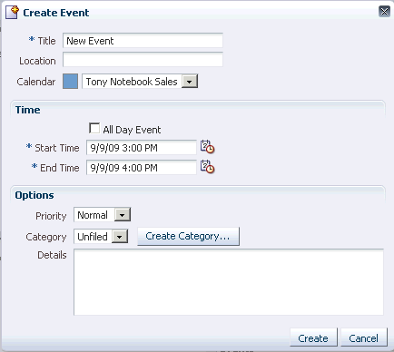 Creating a new event