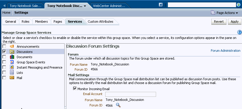 Enabling a service for a group space
