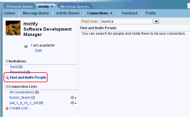 Connections page for Monty