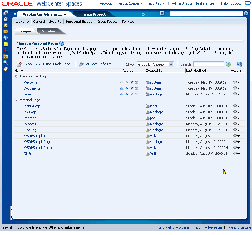Business role pages