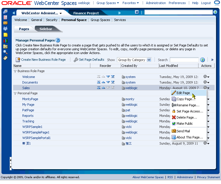 Editing Business Role Pages