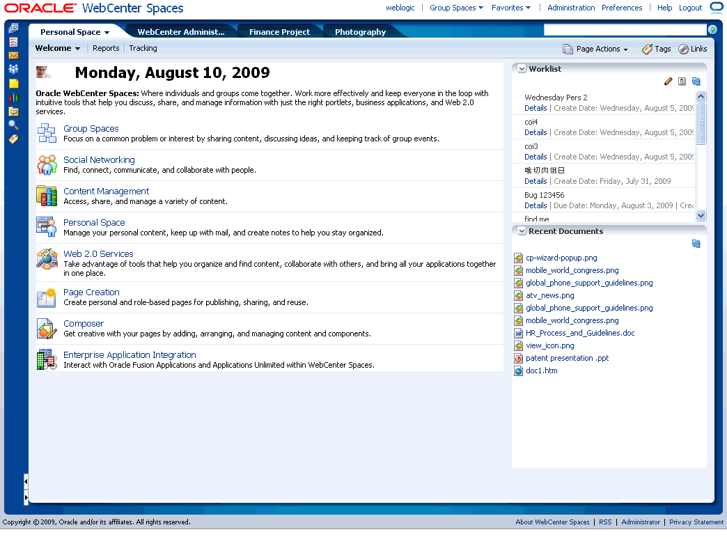 Out-of-the-box Business Role Page "Welcome"