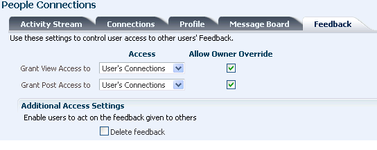 Feedback configuration settings