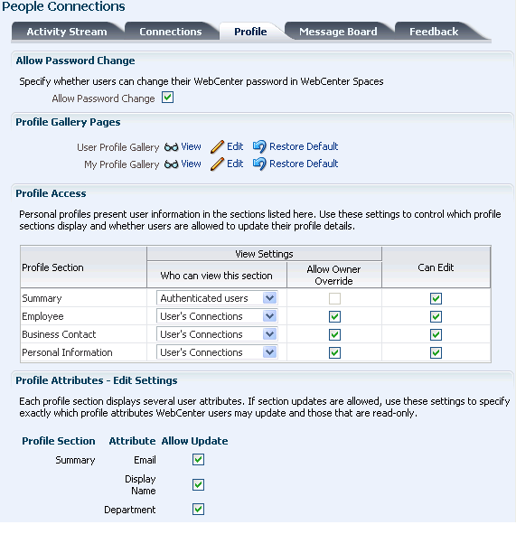 Profile configuration settings