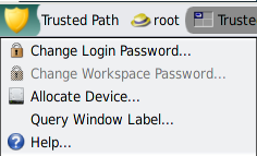 image:Graphic shows the Trusted Path menu below the trusted symbol at the left side of the trusted stripe.
