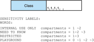 image:Graphic shows the SENSITIVITY LABELS: WORDS: section of the label_encodings file in text and in a picture.