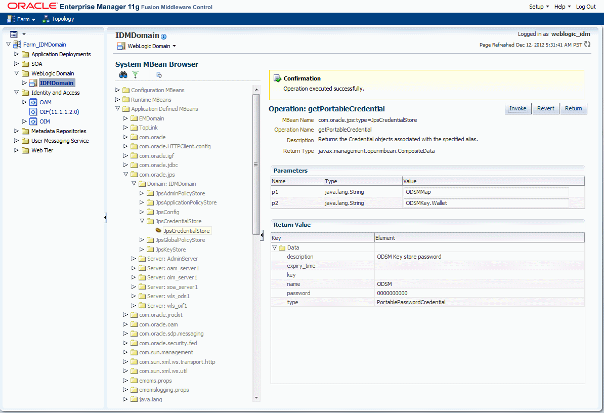 Return Value table in ODSM interface