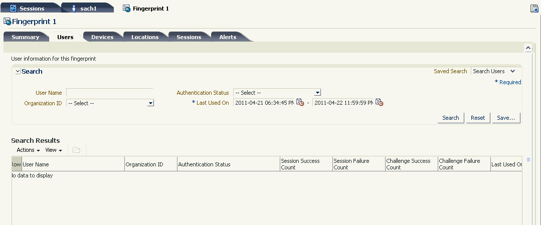 The fingerprint details user tab is shown.