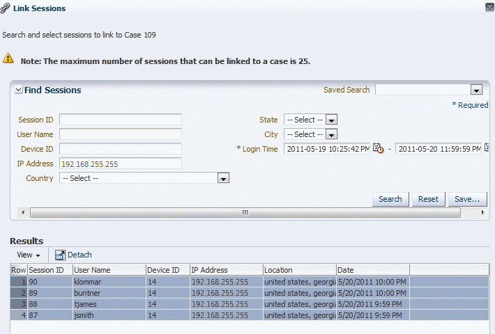 Linking sessions is shown.