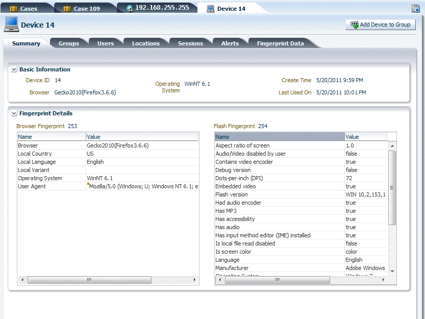 Details are shown for a sessions parameter
