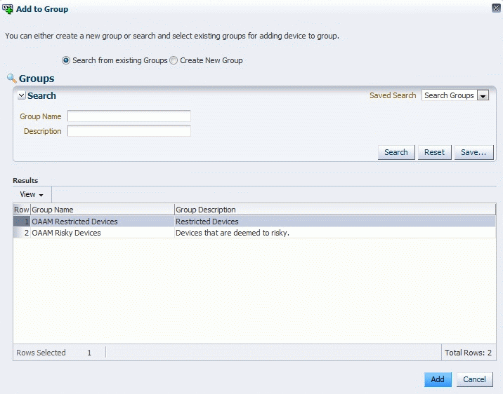 Session parameters to add to a group are shown.