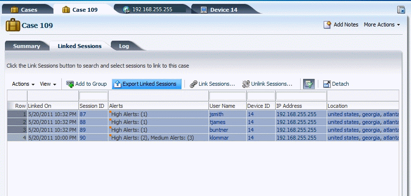 The sessions to export to an Excel sheet are shown.
