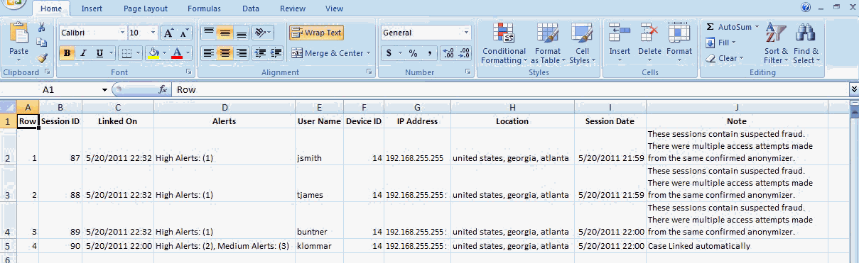 The Excel sheet that will be used for evidence is shown.