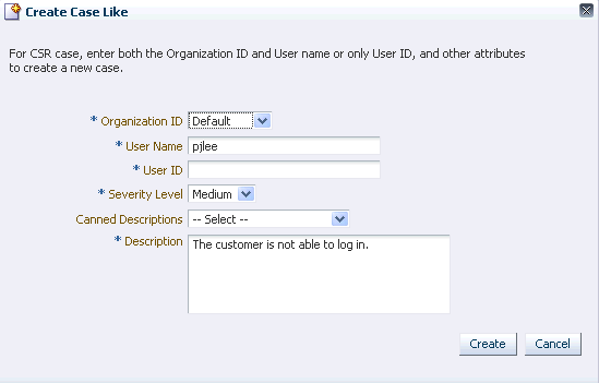 Create Case Like dialog