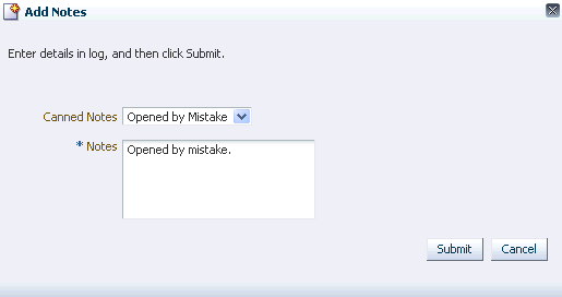Add Notes dialog