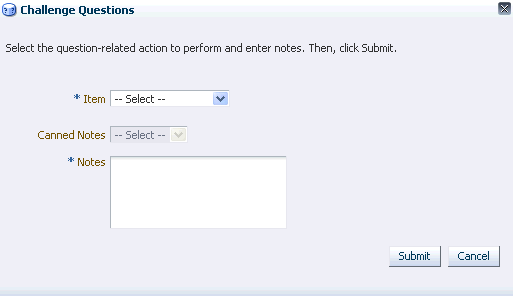 Challenge Question Reset dialog